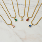 CZ Snake Chain - Emerald Cut Necklace | Dainty Gold Herringbone | 18k SnakeChain