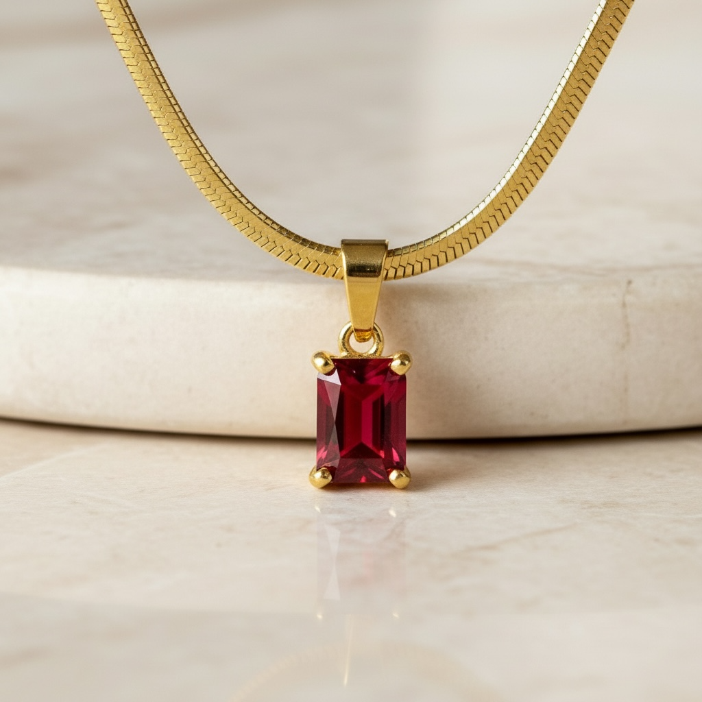 CZ Snake Chain - Emerald Cut Necklace | Dainty Gold Herringbone | 18k SnakeChain