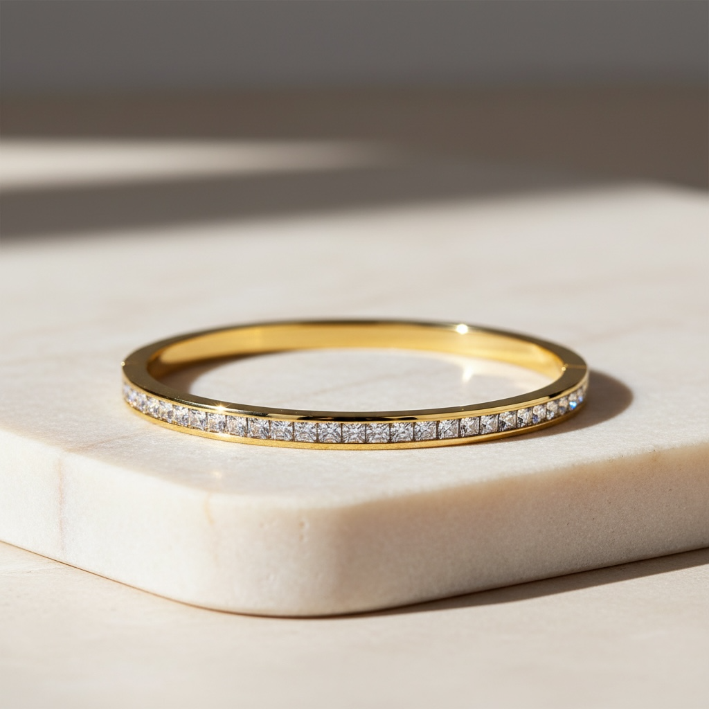 Dainty CZ Tennis Bangle Bracelet by Stella Amoré