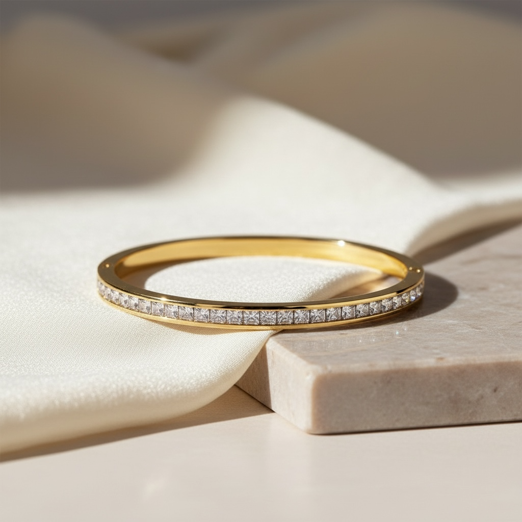Dainty CZ Tennis Bangle Bracelet by Stella Amoré