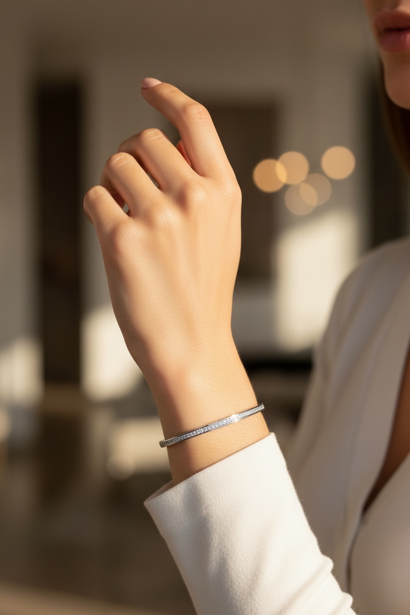 Dainty CZ Tennis Bangle Bracelet by Stella Amoré