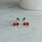 Cherry Stud 14K Gold Plated Hypoallergenic Earrings by Stella Amoré