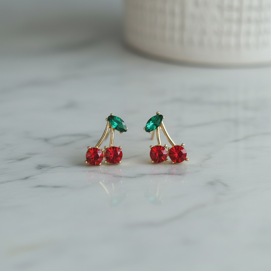 Cherry Stud 14K Gold Plated Hypoallergenic Earrings by Stella Amoré