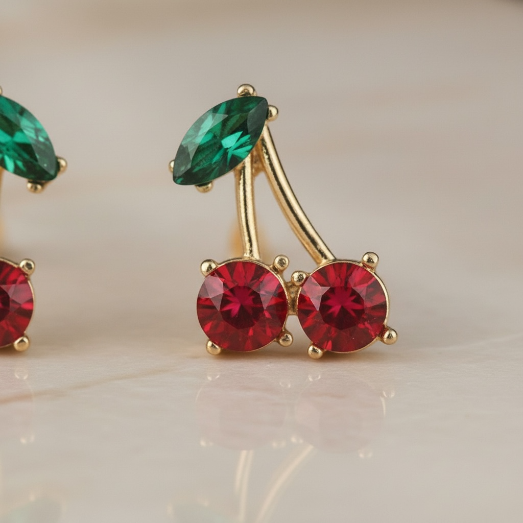 Cherry Stud 14K Gold Plated Hypoallergenic Earrings by Stella Amoré