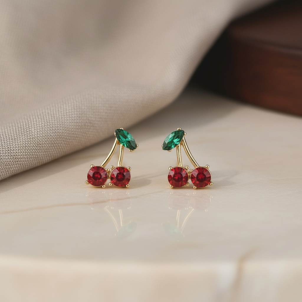 Cherry Stud 14K Gold Plated Hypoallergenic Earrings by Stella Amoré