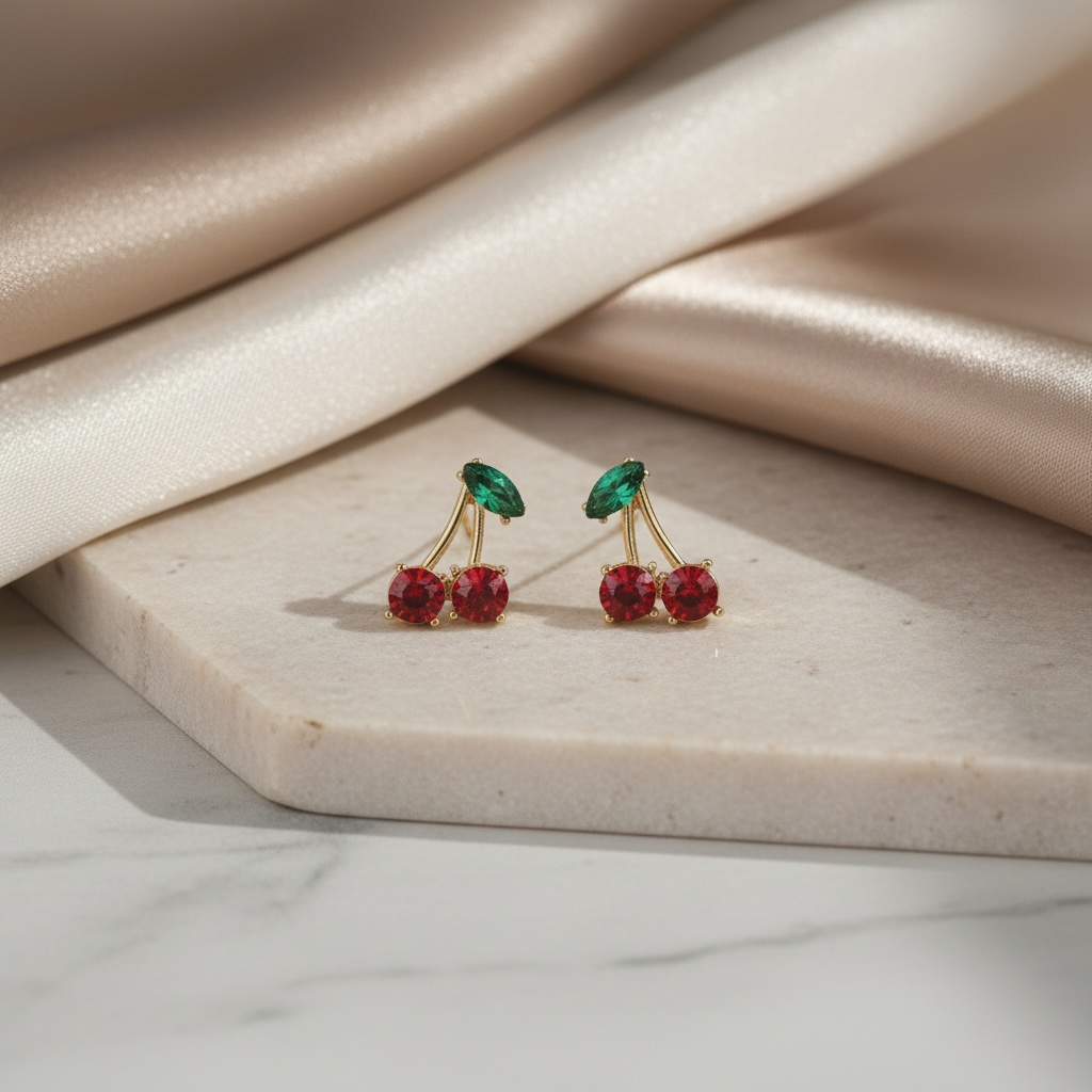 Cherry Stud 14K Gold Plated Hypoallergenic Earrings by Stella Amoré