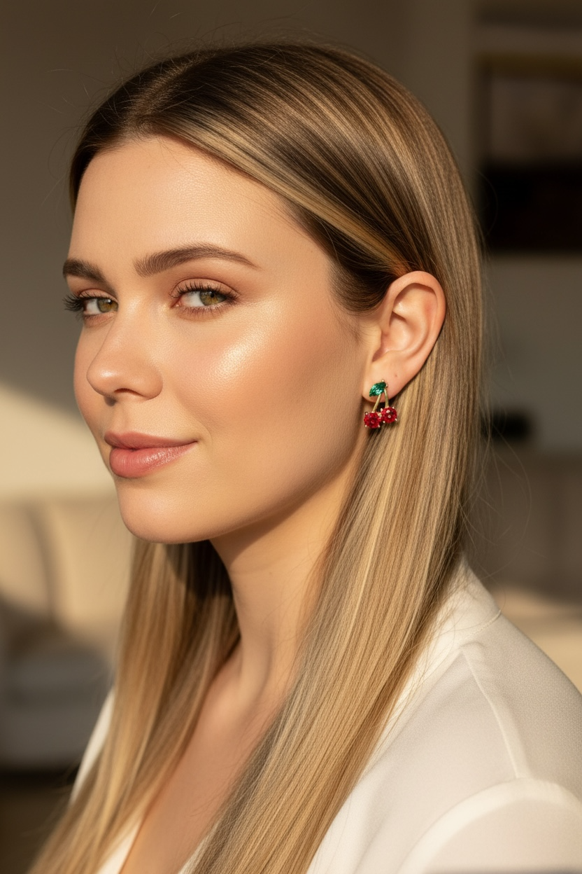 Cherry Stud 14K Gold Plated Hypoallergenic Earrings by Stella Amoré