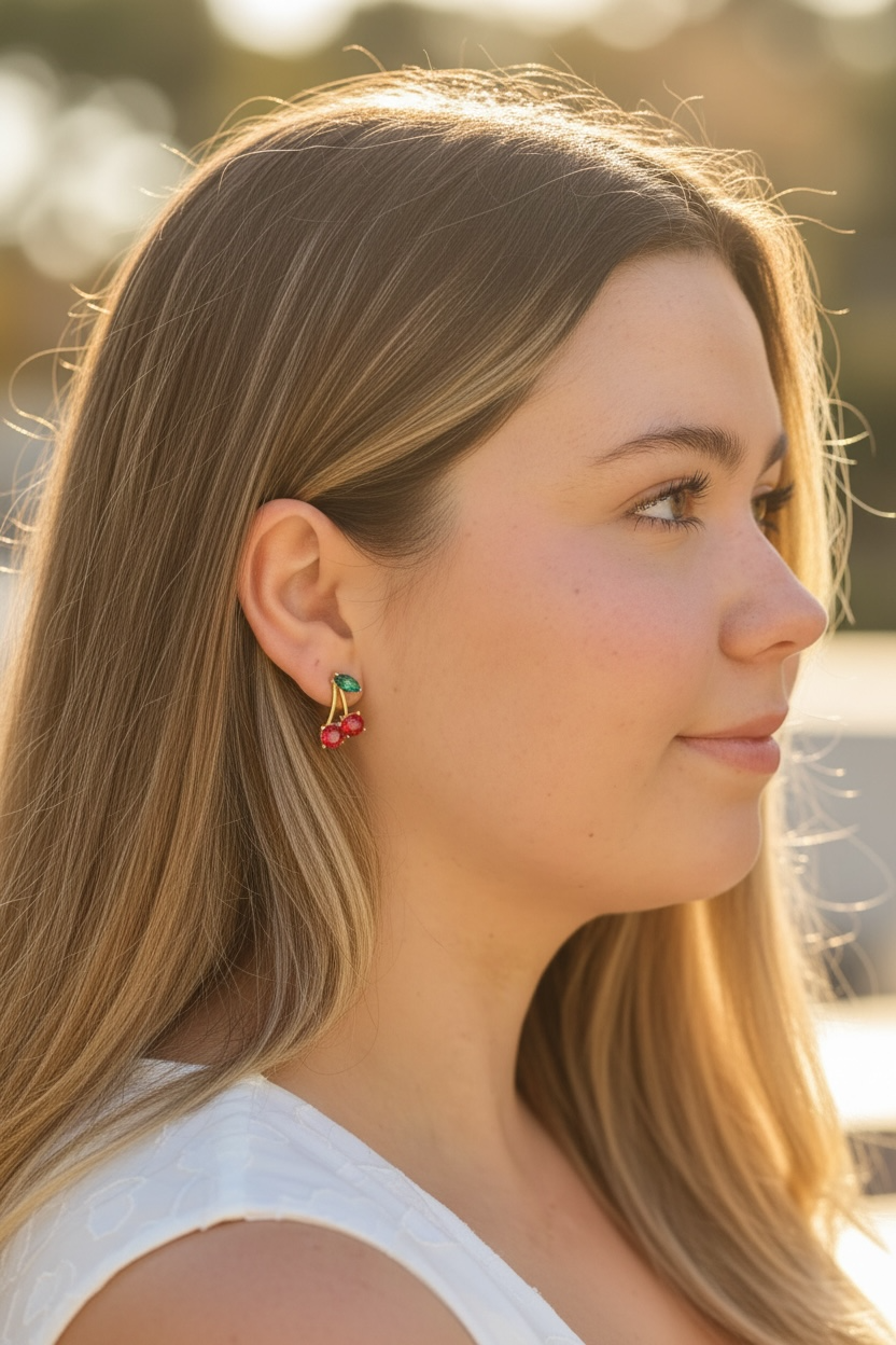 Cherry Stud 14K Gold Plated Hypoallergenic Earrings by Stella Amoré