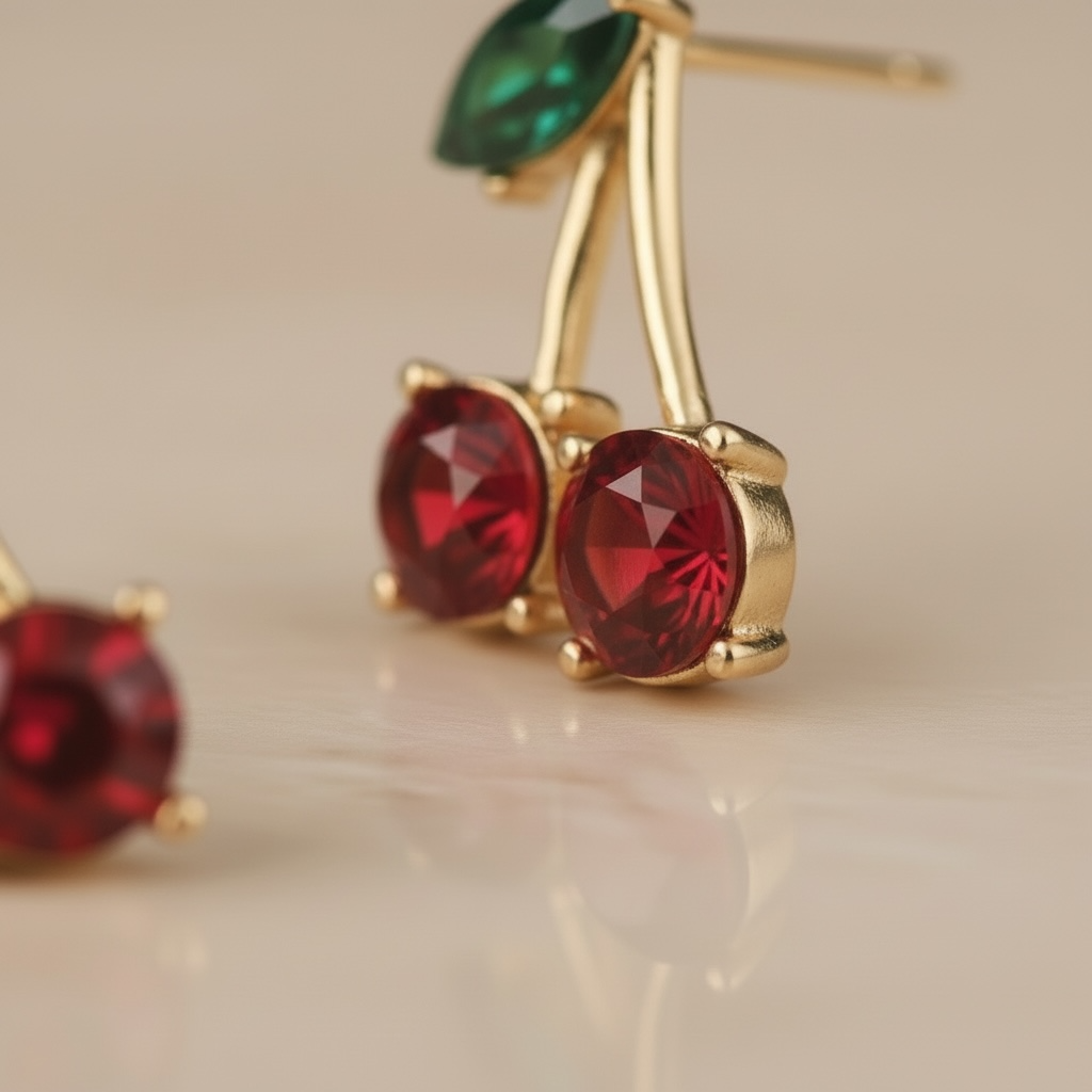 Cherry Stud 14K Gold Plated Hypoallergenic Earrings by Stella Amoré