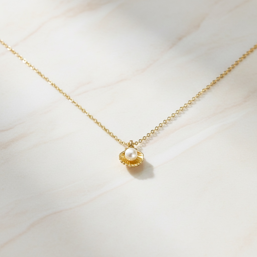 Clam Necklace | Dainty Gold Oyster Pendant with Pearl | Summer Jewelry for Beach Girls