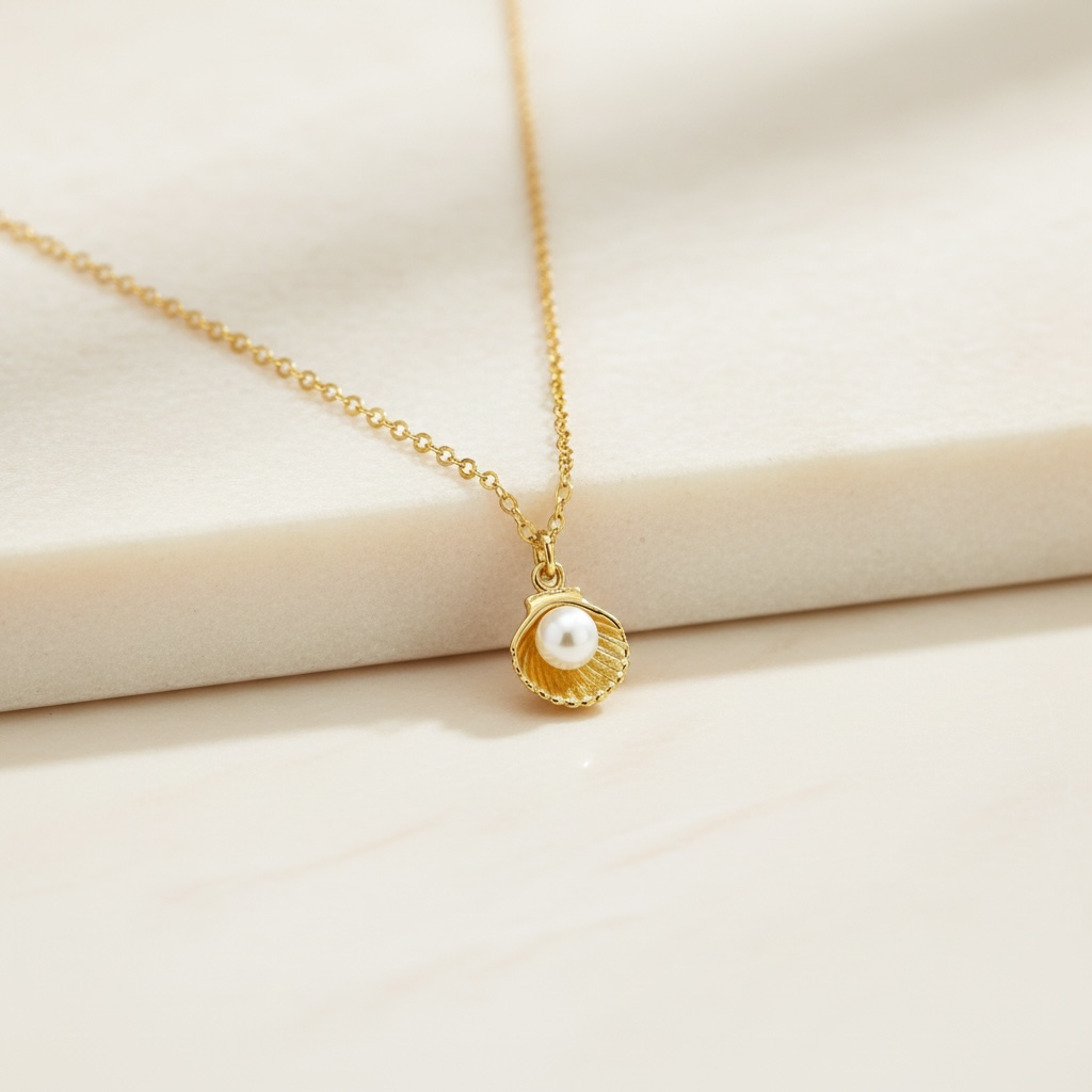 Clam Necklace | Dainty Gold Oyster Pendant with Pearl | Summer Jewelry for Beach Girls