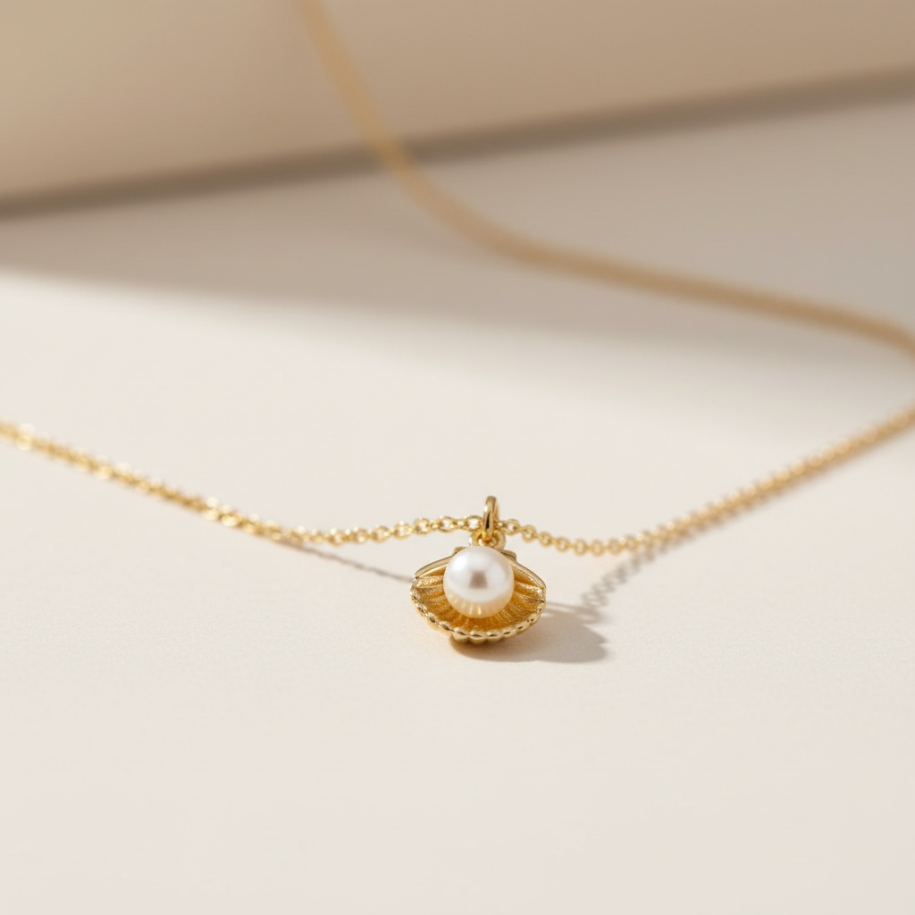 Clam Necklace | Dainty Gold Oyster Pendant with Pearl | Summer Jewelry for Beach Girls