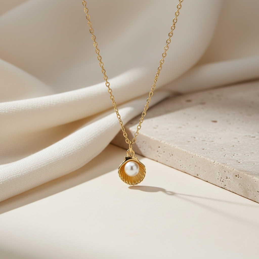 Clam Necklace | Dainty Gold Oyster Pendant with Pearl | Summer Jewelry for Beach Girls