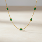Emerald Chain Ring | Dainty Adjustable Gold Rectangle Cut Ring