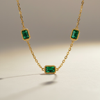Baguette Necklace - Dainty May Emerald Necklace in Gold - Minimalist Everyday Jewelry