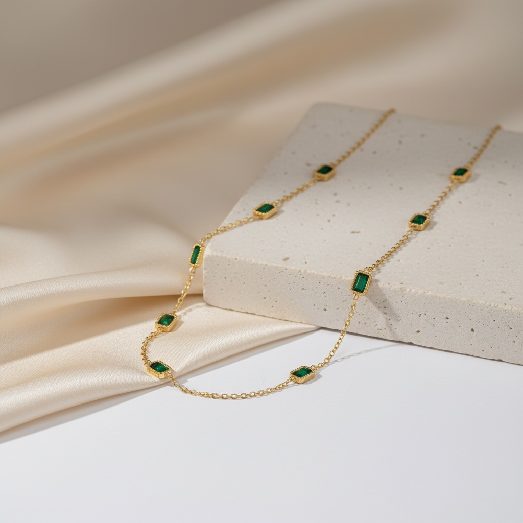 Baguette Bracelet - Dainty Emerald Cut Emerald Bracelet - May Birthstone Gold Jewelry