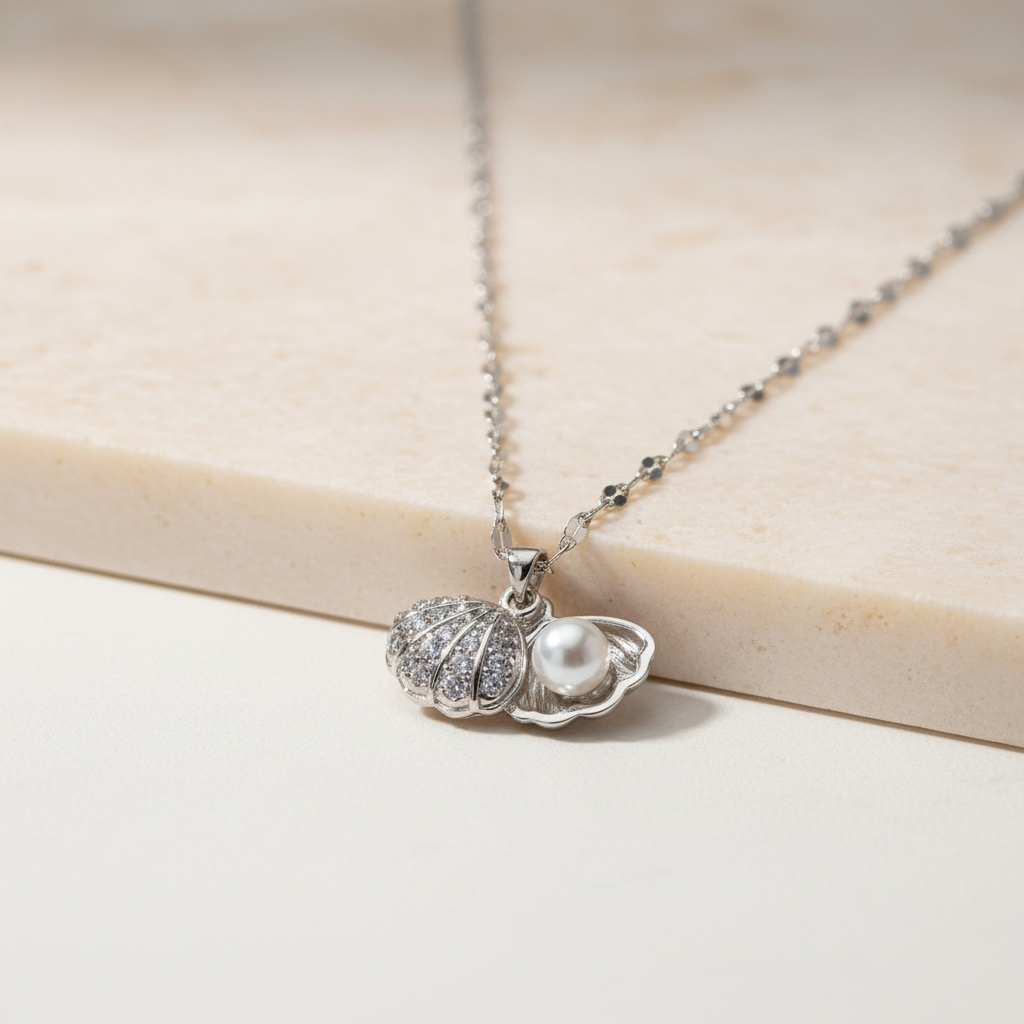 Clam necklace | Gold Oyster Necklace | Pearl Sea Shell | Dainty Beach Jewelry | Summer Necklace