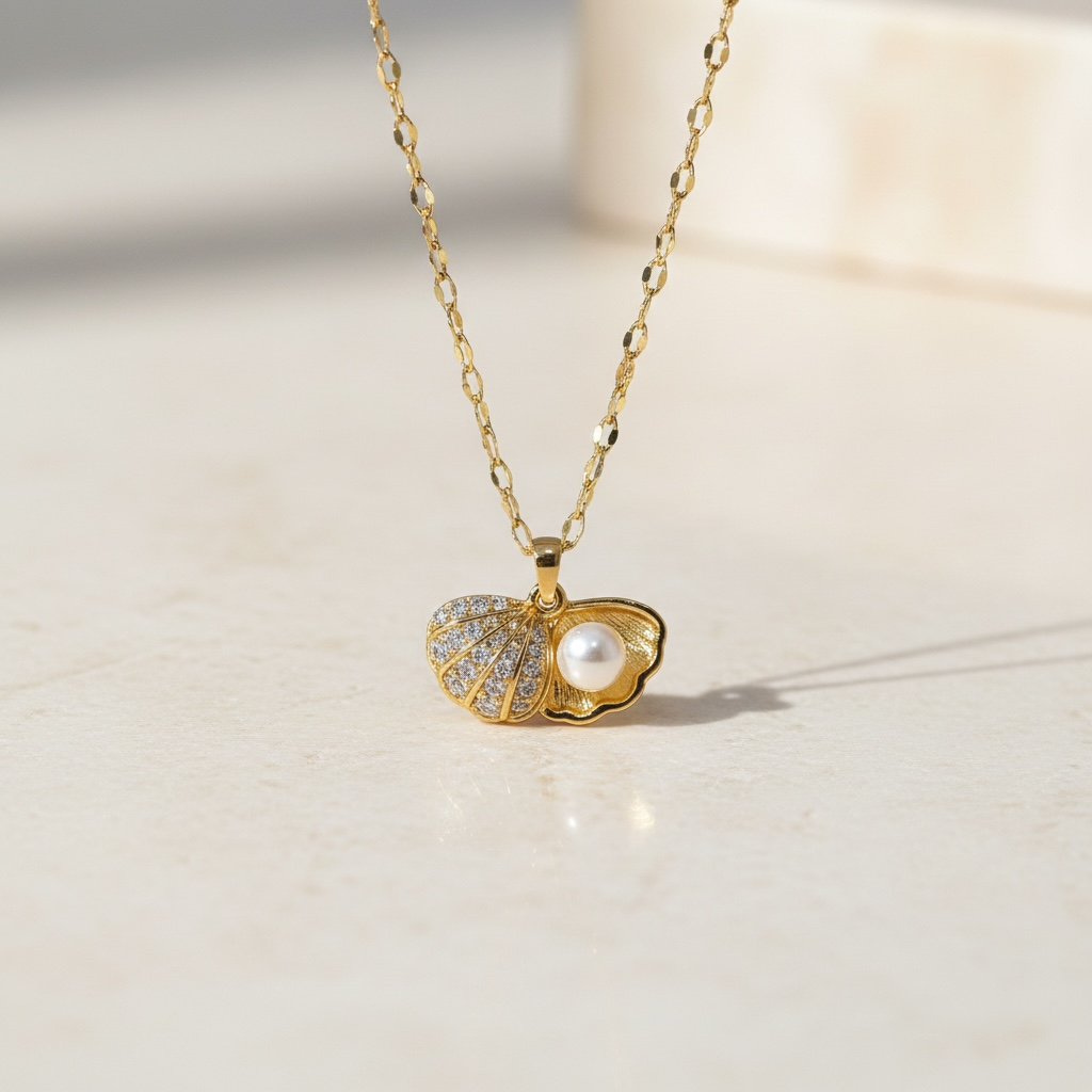 Clam necklace | Gold Oyster Necklace | Pearl Sea Shell | Dainty Beach Jewelry | Summer Necklace