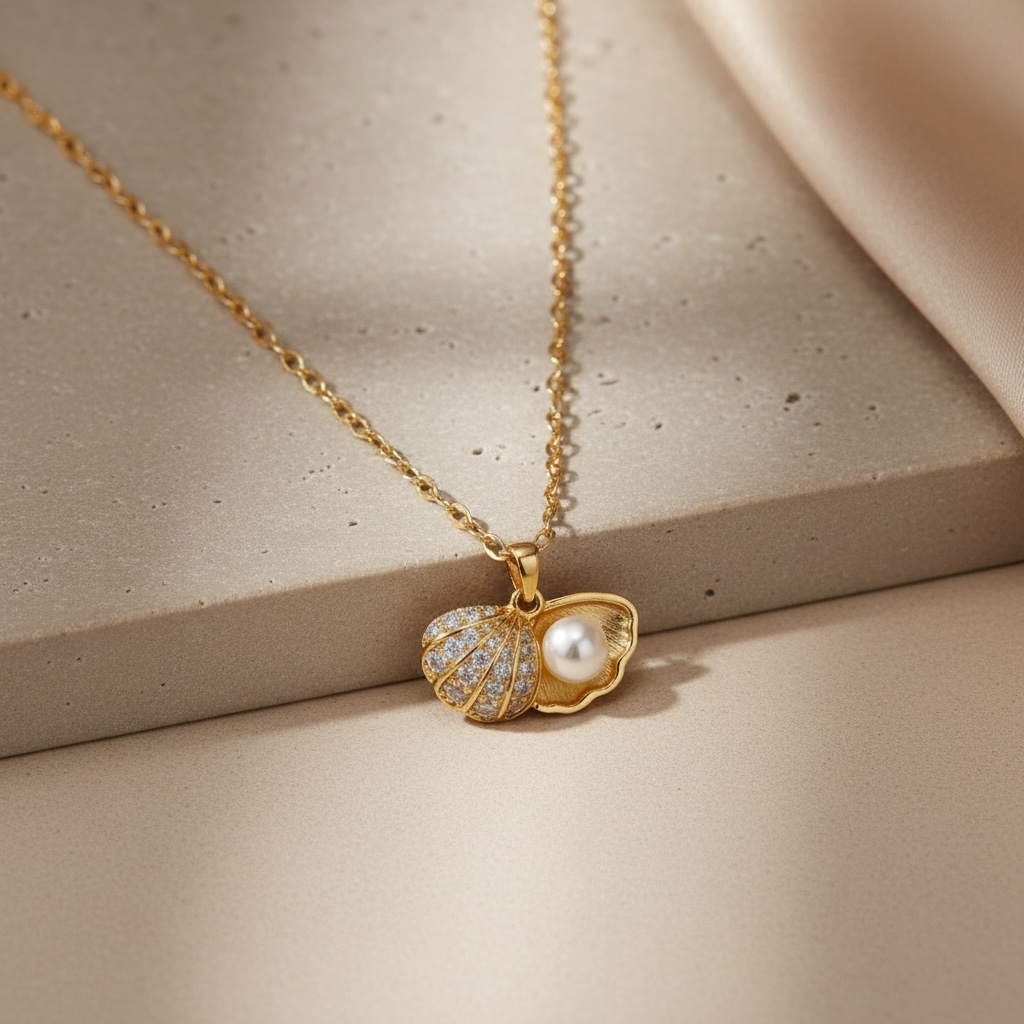 Clam necklace | Gold Oyster Necklace | Pearl Sea Shell | Dainty Beach Jewelry | Summer Necklace