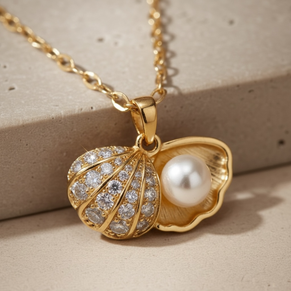 Clam necklace | Gold Oyster Necklace | Pearl Sea Shell | Dainty Beach Jewelry | Summer Necklace