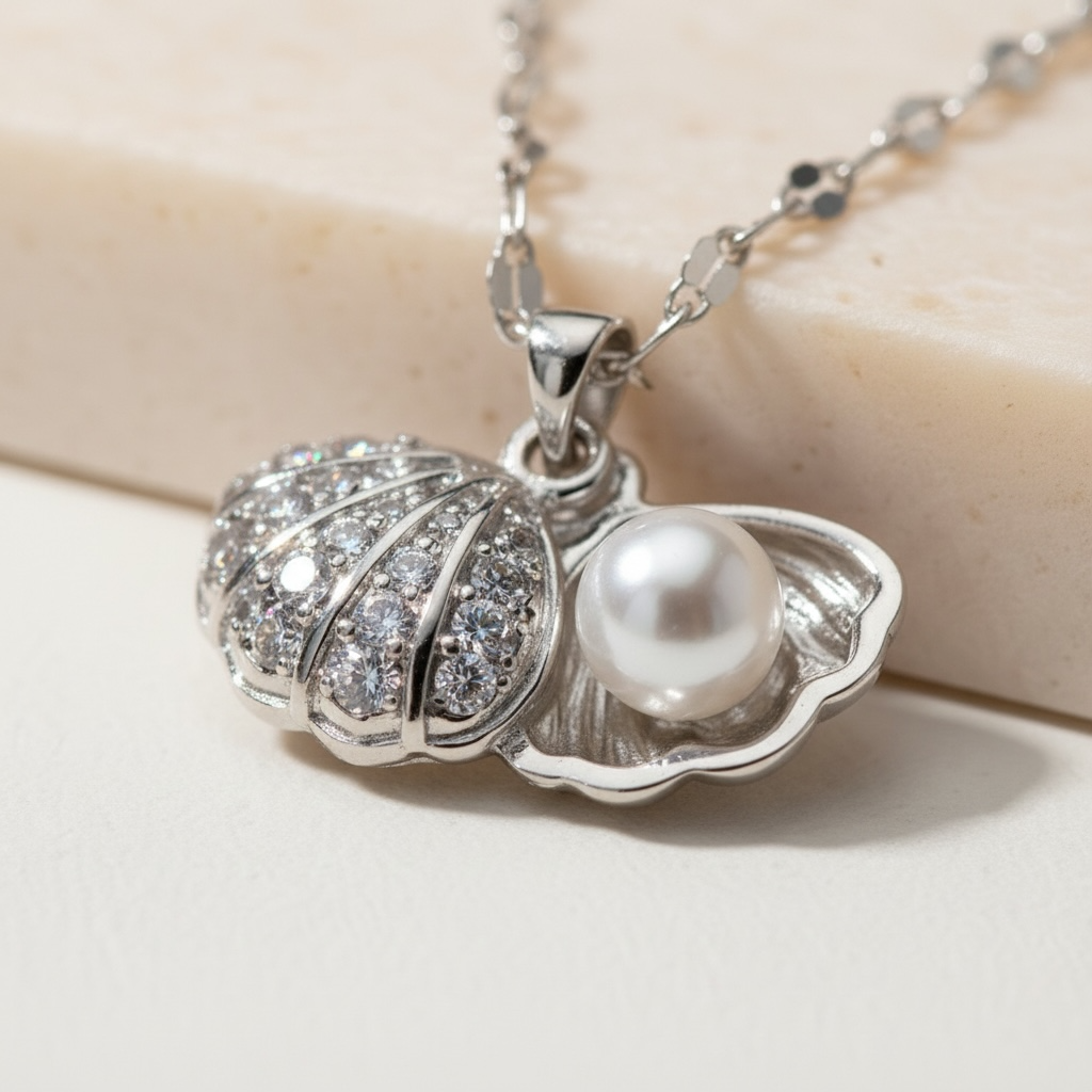 Clam necklace | Gold Oyster Necklace | Pearl Sea Shell | Dainty Beach Jewelry | Summer Necklace