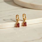 Baguette Earrings | Dangle Huggies | Gold Birthstone Hoop Earrings | Dainty Jewelry for Everyday Elegance