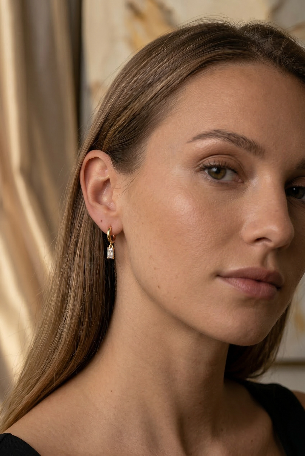 Baguette Earrings | Dangle Huggies | Gold Birthstone Hoop Earrings | Dainty Jewelry for Everyday Elegance
