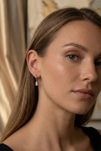 Baguette Earrings | Dangle Huggies | Gold Birthstone Hoop Earrings | Dainty Jewelry for Everyday Elegance
