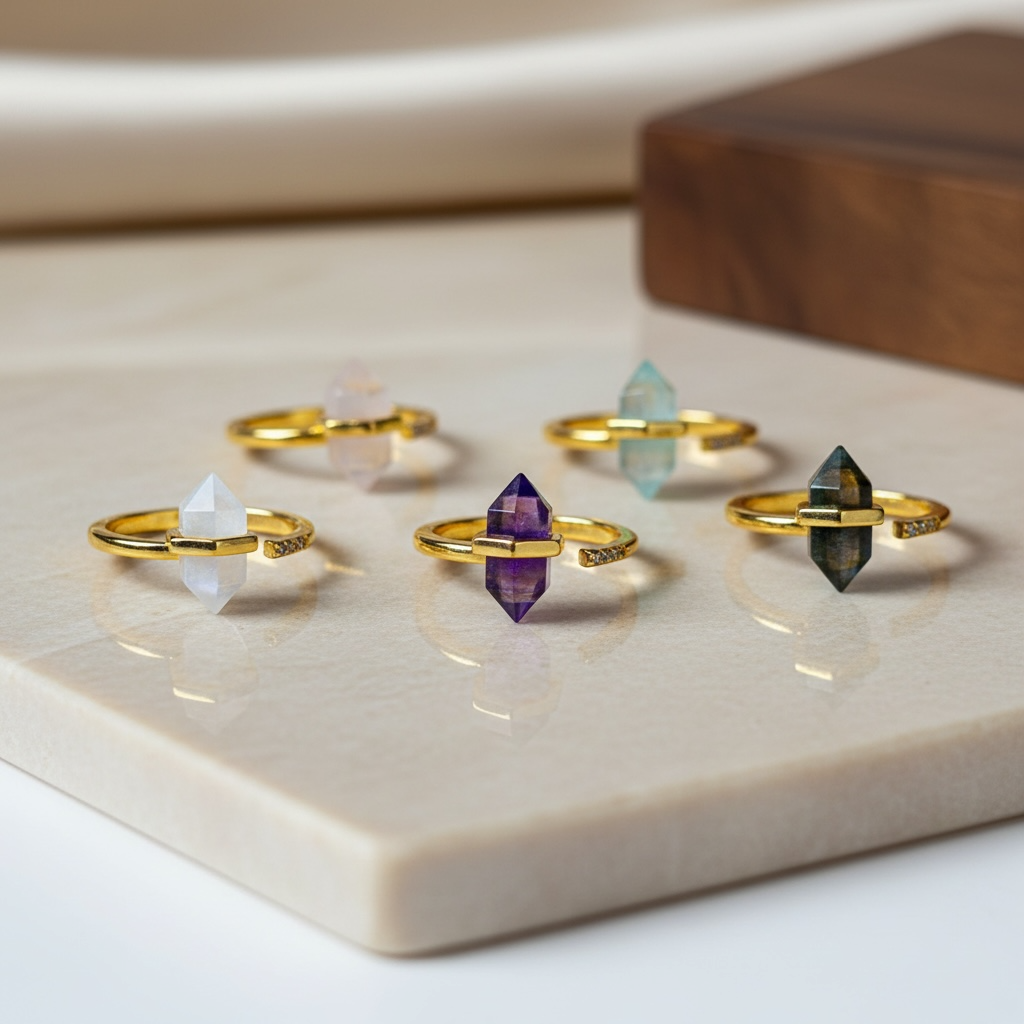 Crystal Point Ring | Hexagonal Crystal Wand | Adjustable Boho Ring by Stella Amoré