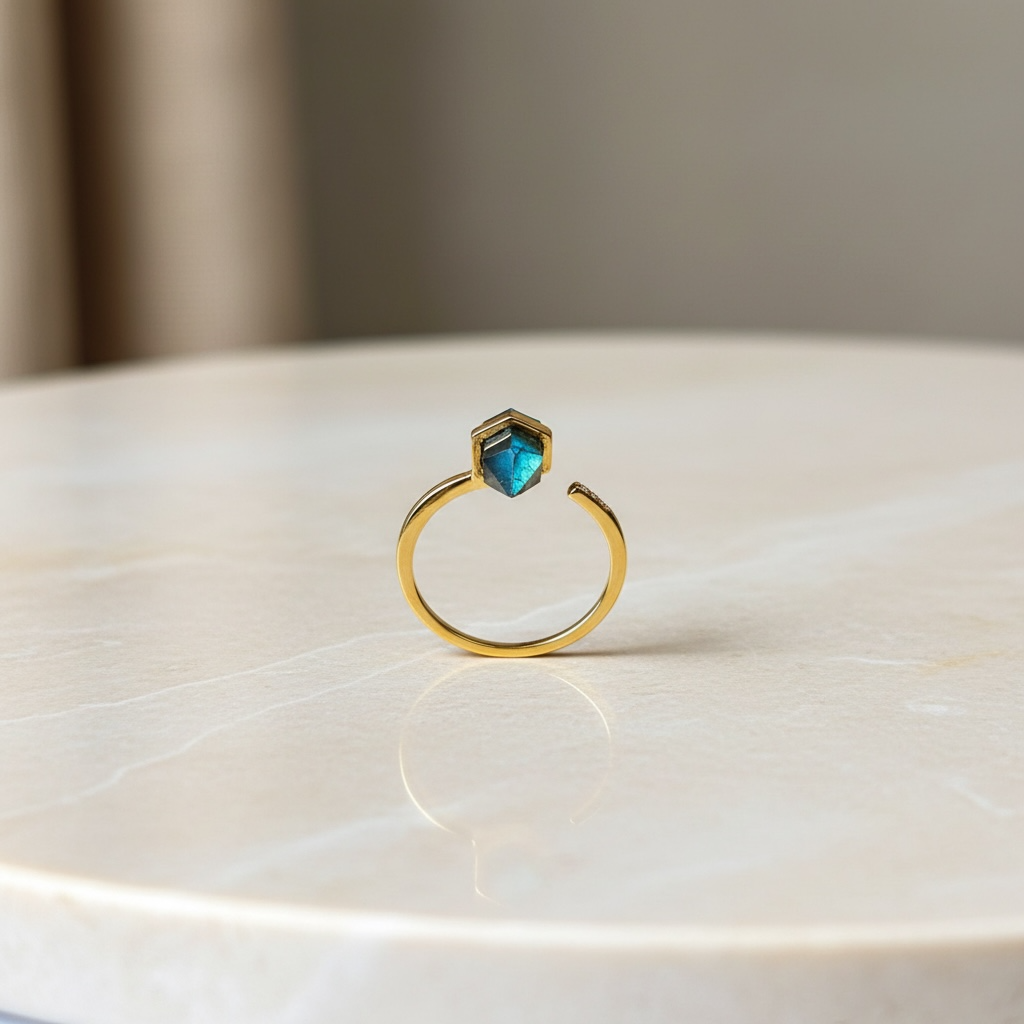 Crystal Point Ring | Hexagonal Crystal Wand | Adjustable Boho Ring by Stella Amoré