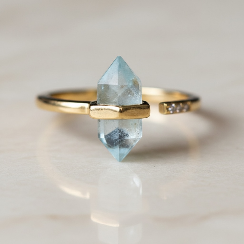 Crystal Point Ring | Hexagonal Crystal Wand | Adjustable Boho Ring by Stella Amoré