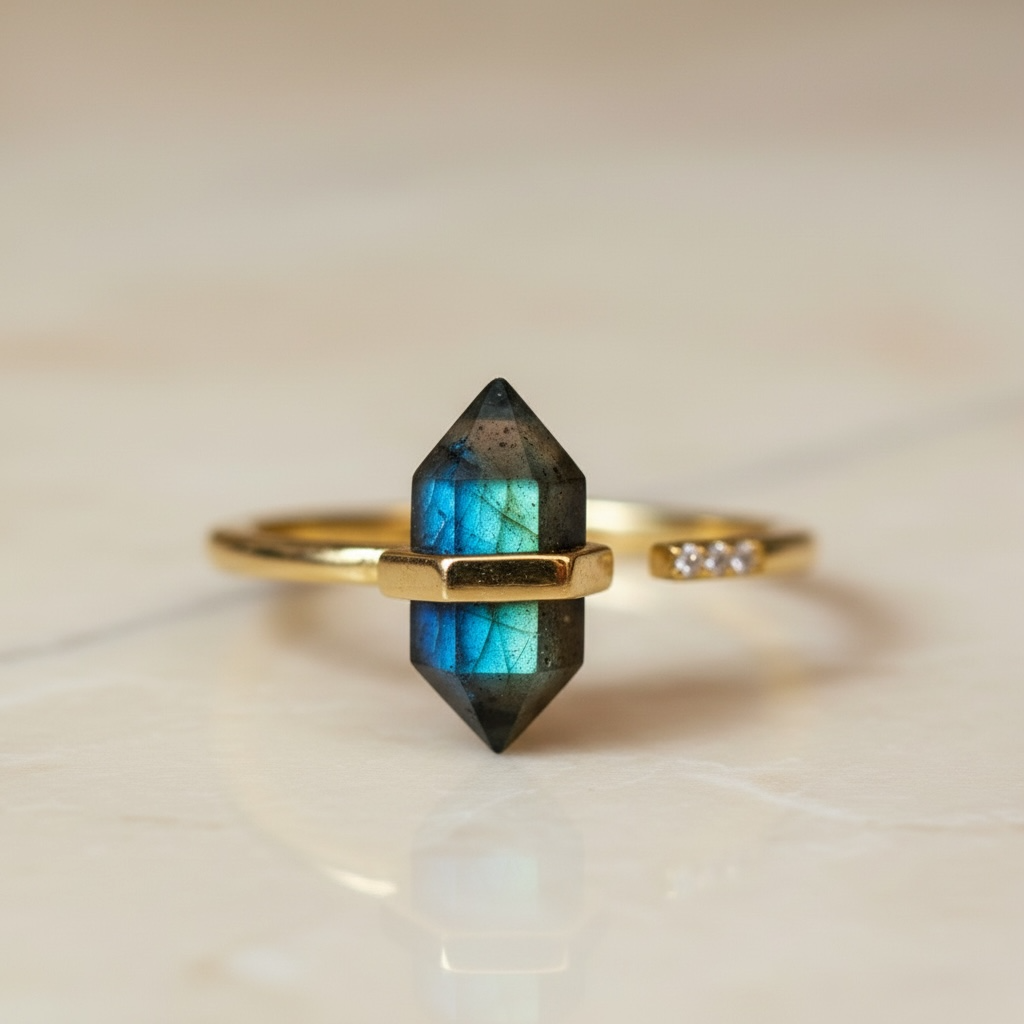 Crystal Point Ring | Hexagonal Crystal Wand | Adjustable Boho Ring by Stella Amoré
