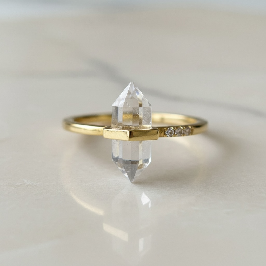 Crystal Point Ring | Hexagonal Crystal Wand | Adjustable Boho Ring by Stella Amoré