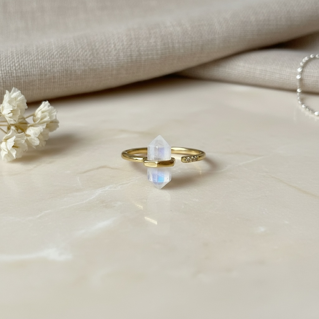 Crystal Point Ring | Hexagonal Crystal Wand | Adjustable Boho Ring by Stella Amoré