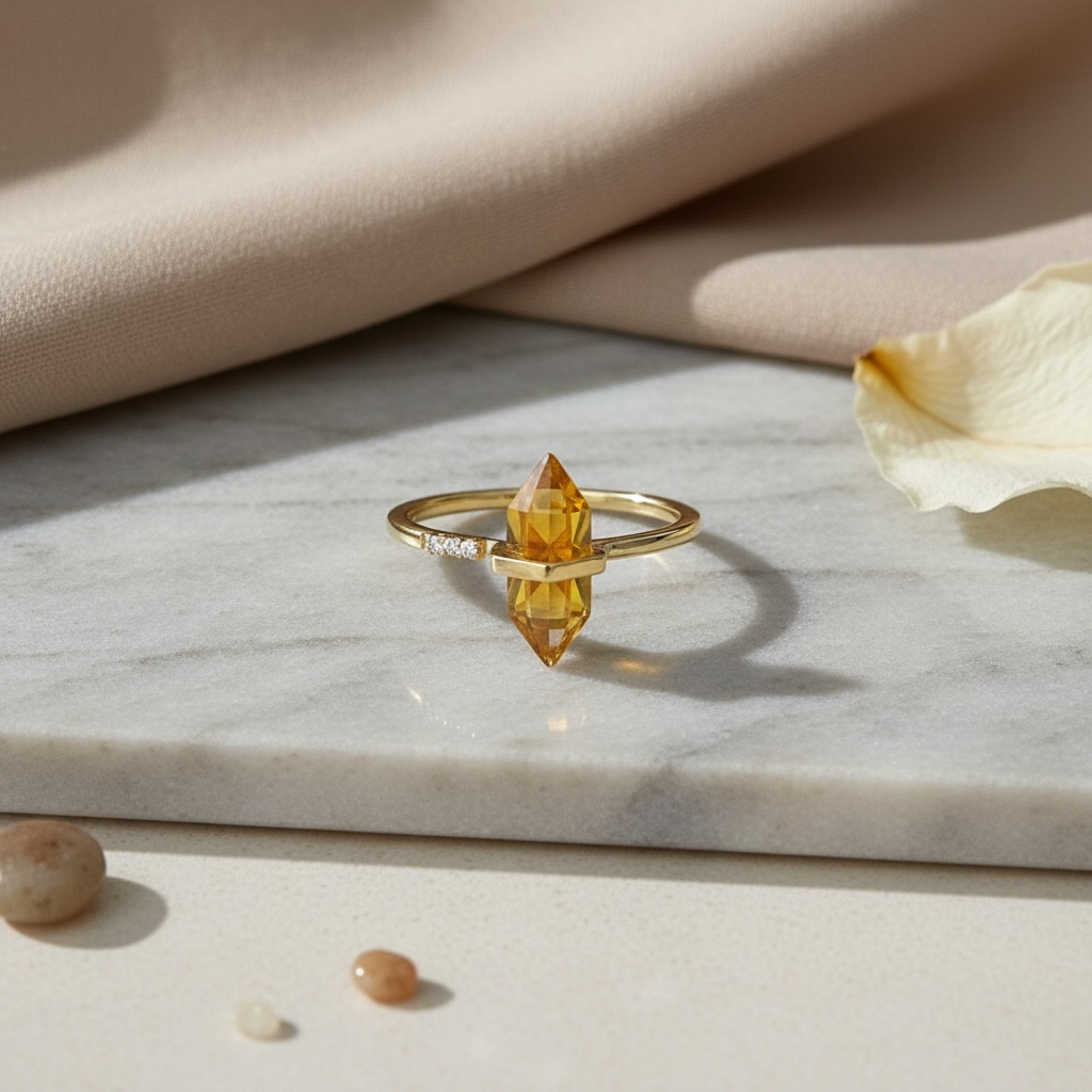 Crystal Point Ring | Hexagonal Crystal Wand | Adjustable Boho Ring by Stella Amoré