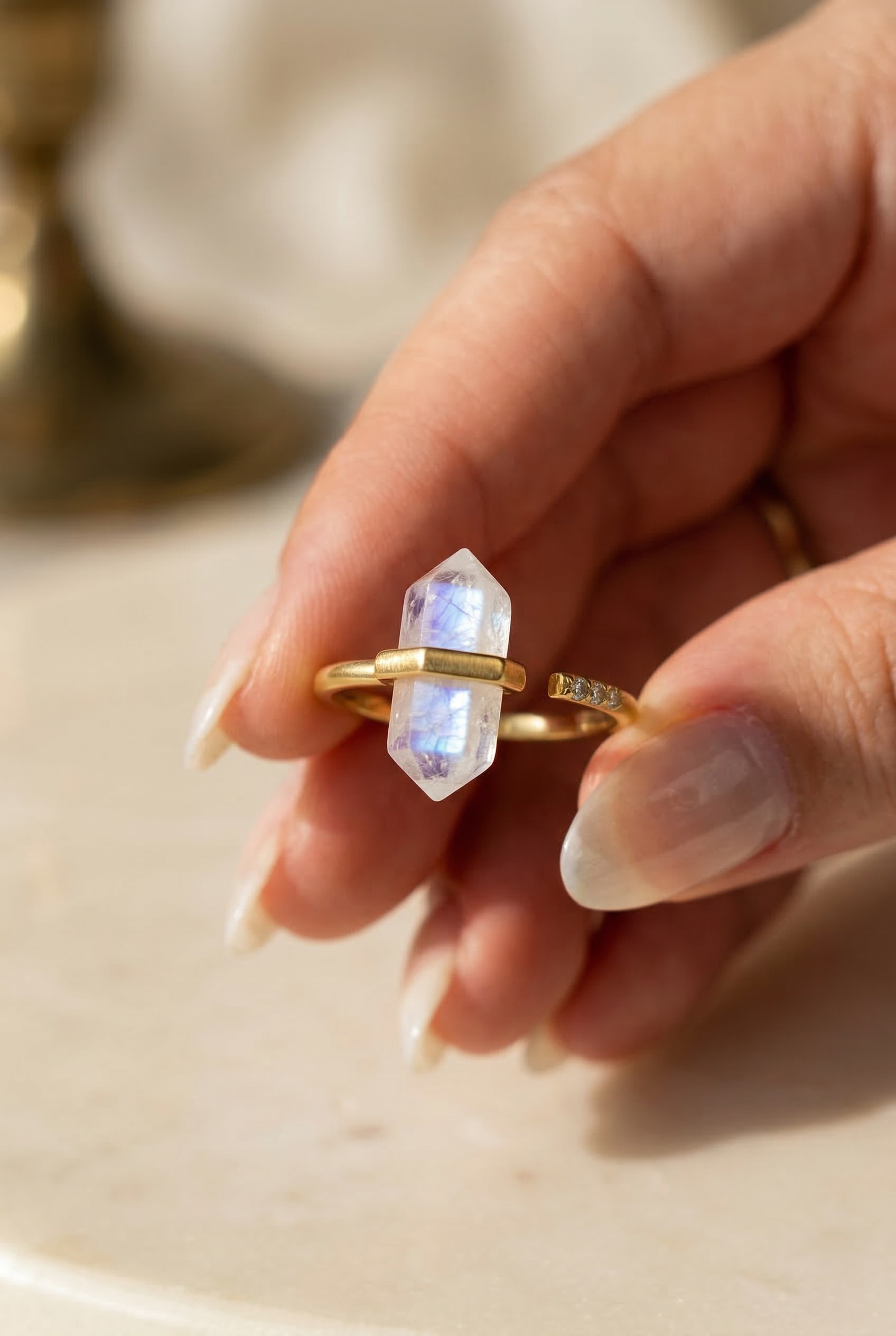 Crystal Point Ring | Hexagonal Crystal Wand | Adjustable Boho Ring by Stella Amoré