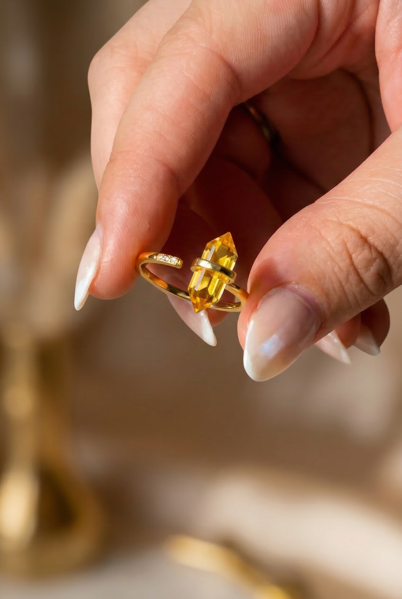 Crystal Point Ring | Hexagonal Crystal Wand | Adjustable Boho Ring by Stella Amoré
