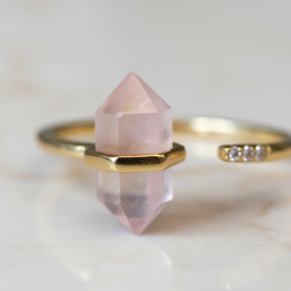 Crystal Point Ring | Hexagonal Crystal Wand | Adjustable Boho Ring by Stella Amoré