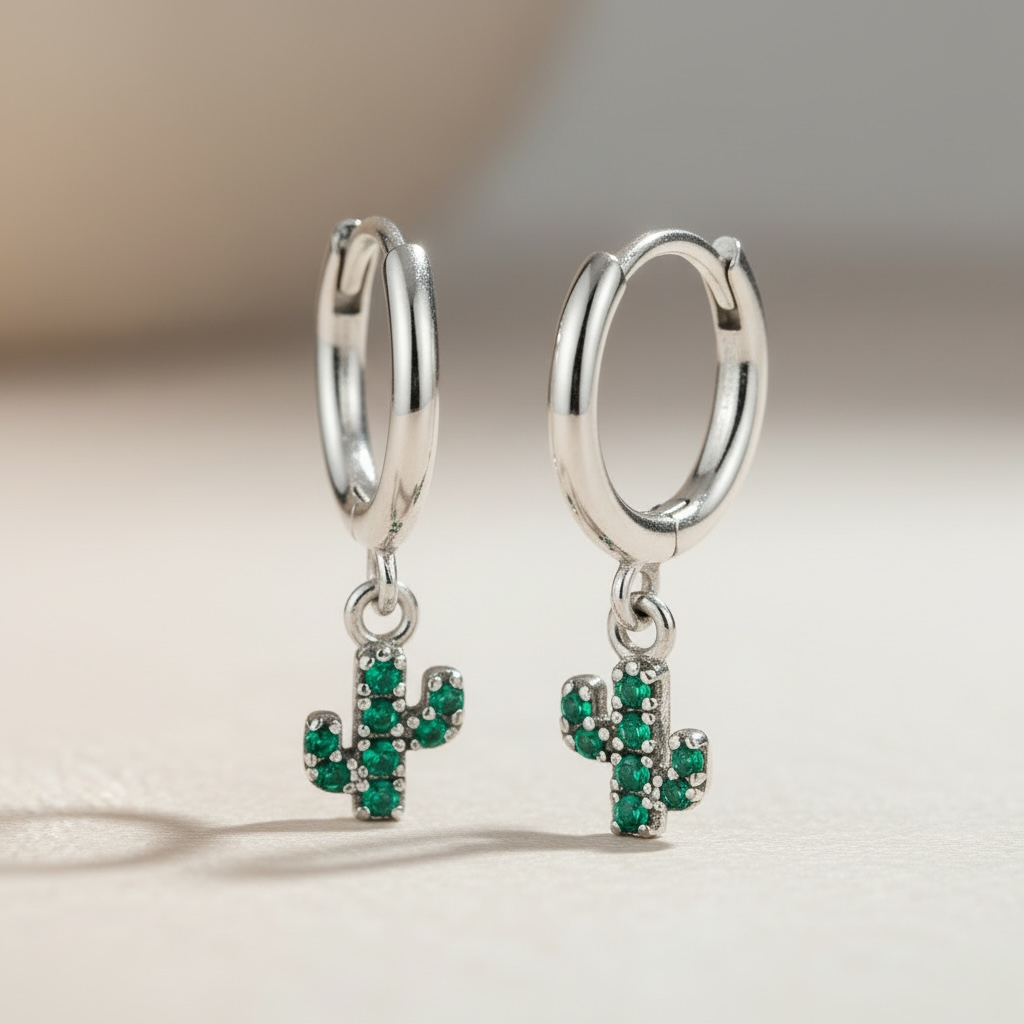 Cactus Earrings | Dessert Dangle Hoop Earrings | Dainty Boho Jewelry | Gift for Her