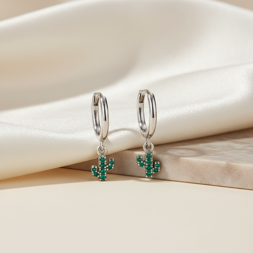 Cactus Earrings | Dessert Dangle Hoop Earrings | Dainty Boho Jewelry | Gift for Her