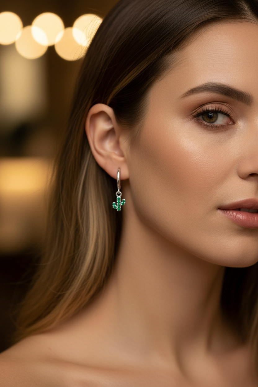 Cactus Earrings | Dessert Dangle Hoop Earrings | Dainty Boho Jewelry | Gift for Her