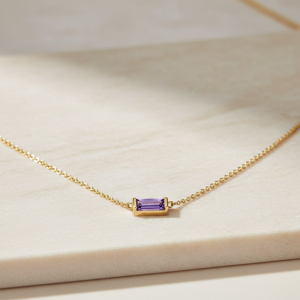 Dainty Horizontal Baguette Cut Ruby Necklace by Stella Amoré