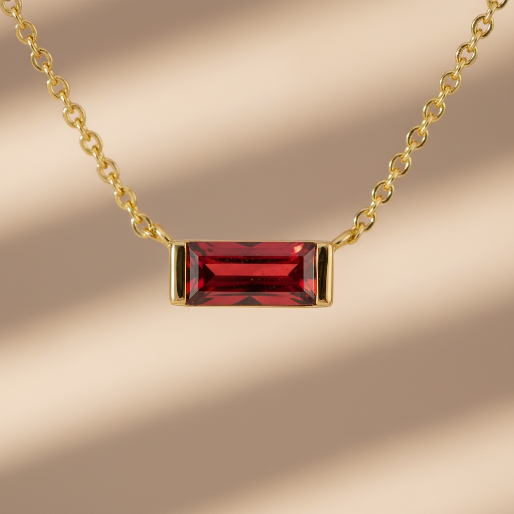 Dainty Horizontal Baguette Cut Ruby Necklace by Stella Amoré