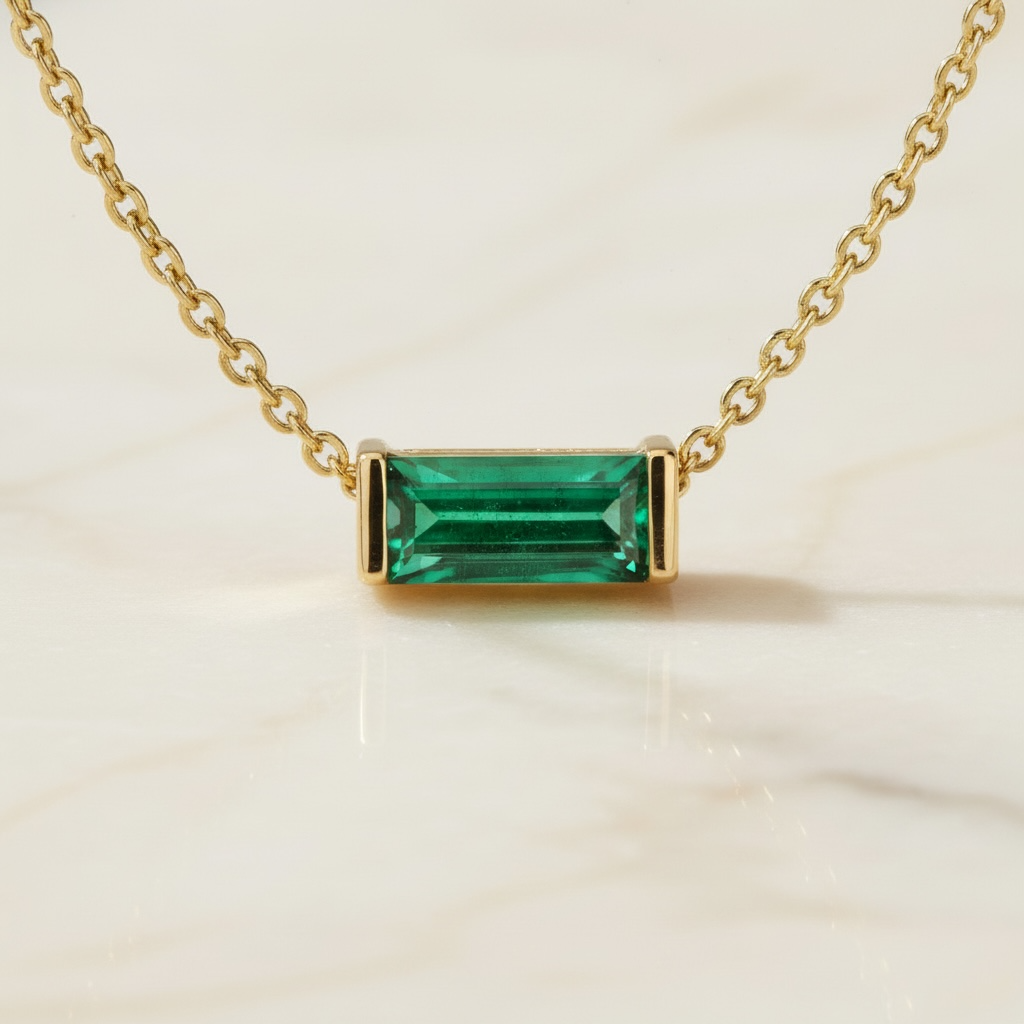 Dainty Horizontal Baguette Cut Ruby Necklace by Stella Amoré