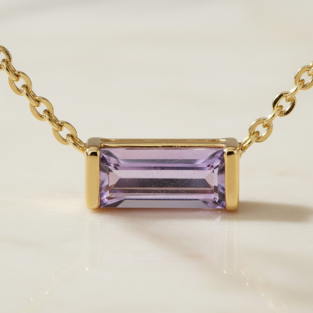 Dainty Horizontal Baguette Cut Ruby Necklace by Stella Amoré
