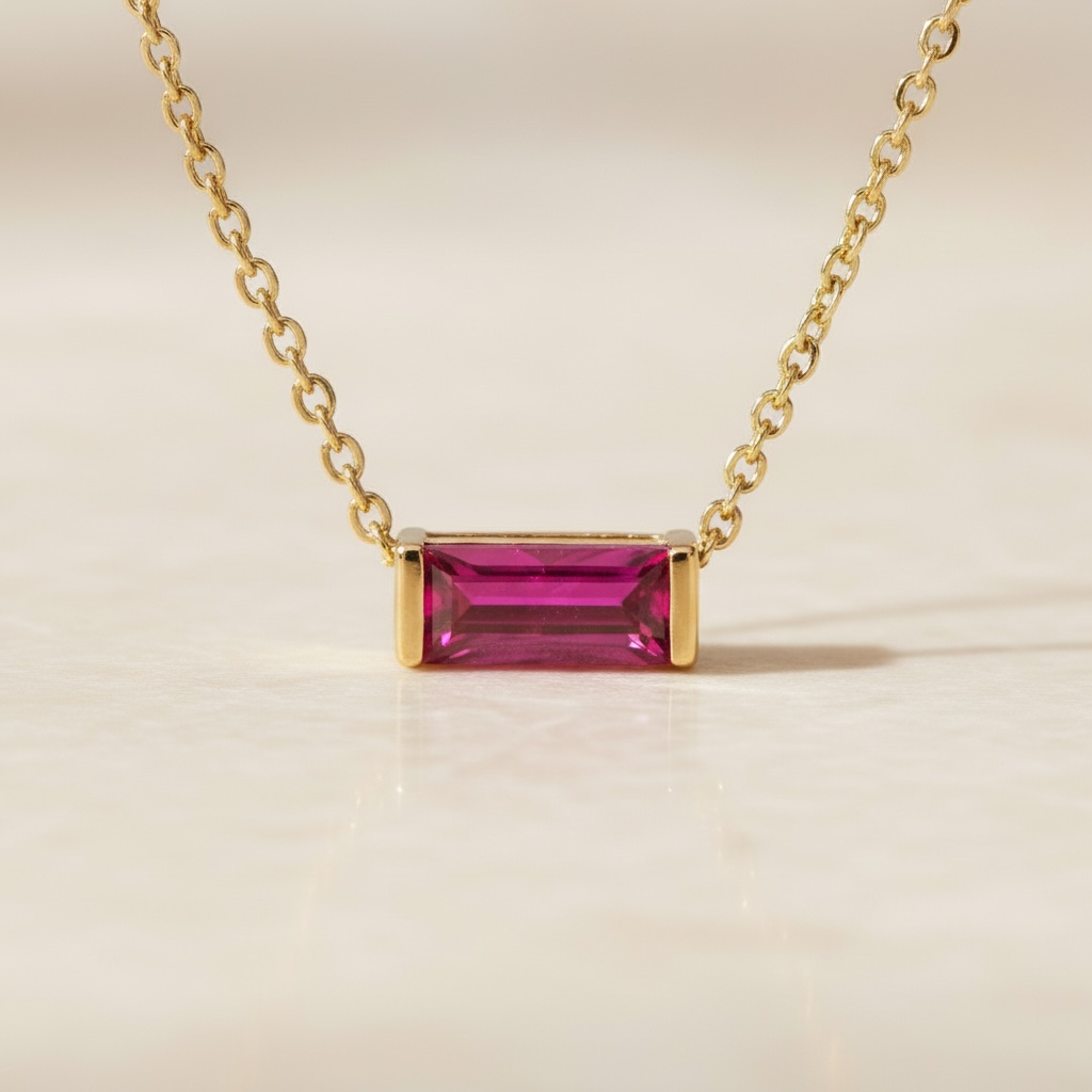 Dainty Horizontal Baguette Cut Ruby Necklace by Stella Amoré