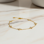Gold Clover Bracelet by Stella Amoré: 18k Gold Plated Sterling Silver with Sparkling CZ