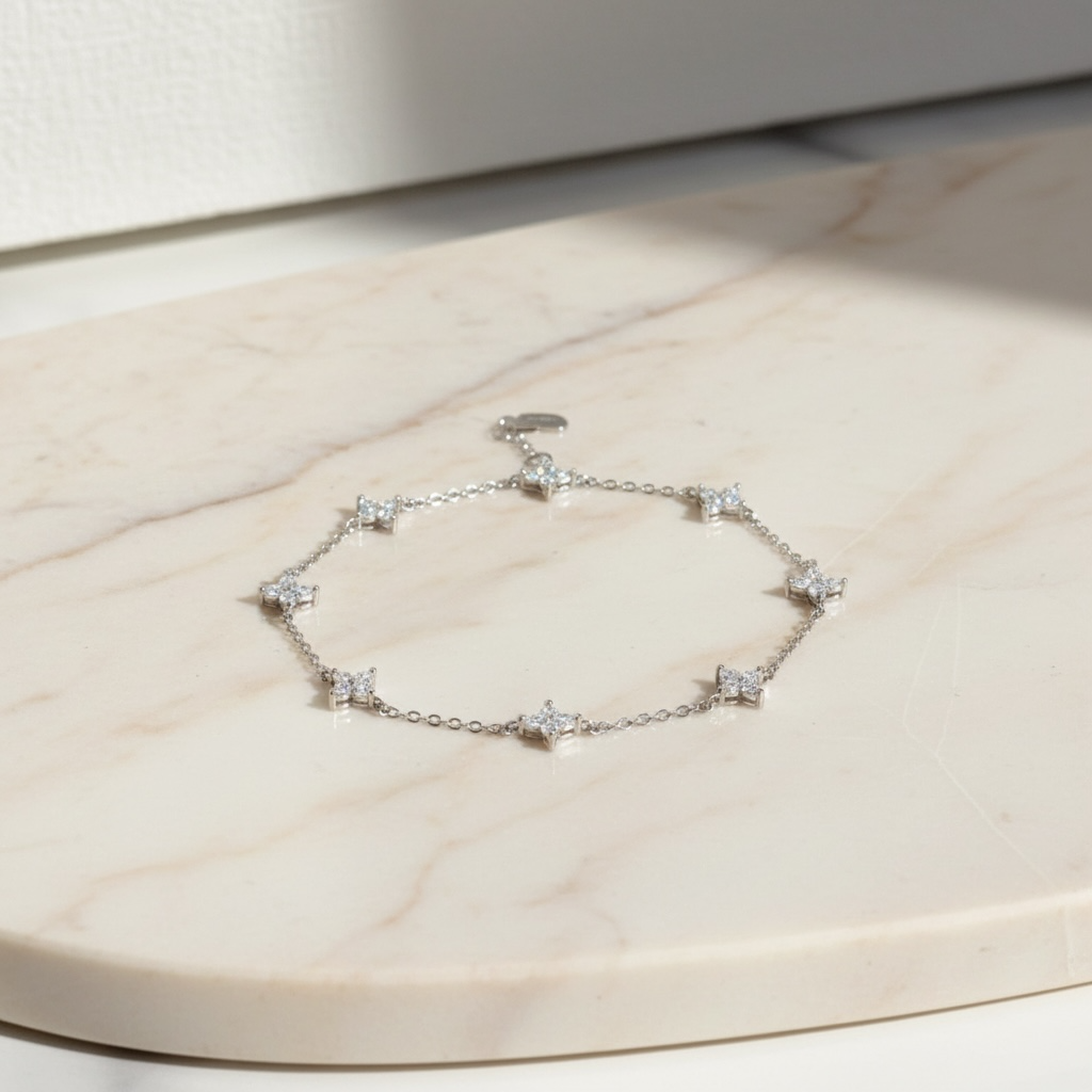Gold Clover Bracelet by Stella Amoré: 18k Gold Plated Sterling Silver with Sparkling CZ