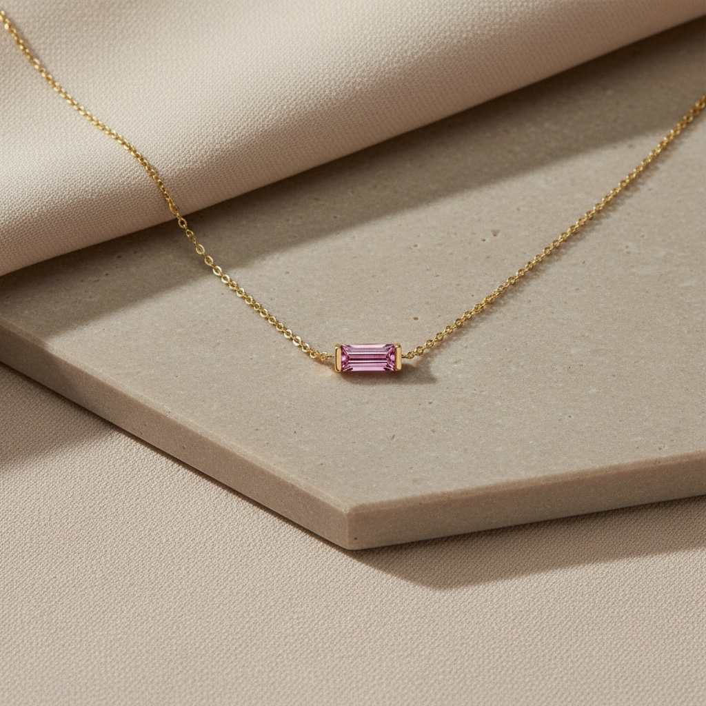 Dainty Horizontal Baguette Cut Ruby Necklace by Stella Amoré