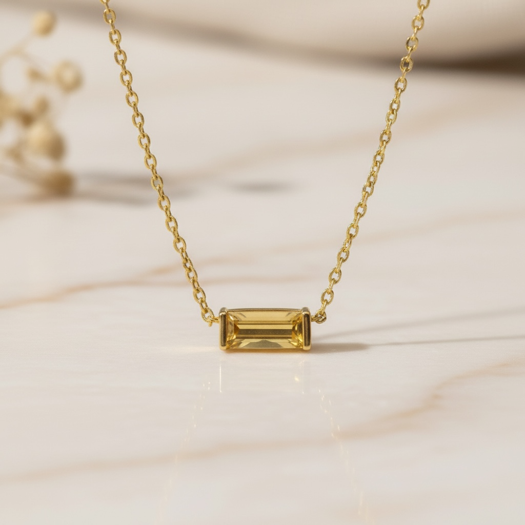 Dainty Horizontal Baguette Cut Ruby Necklace by Stella Amoré